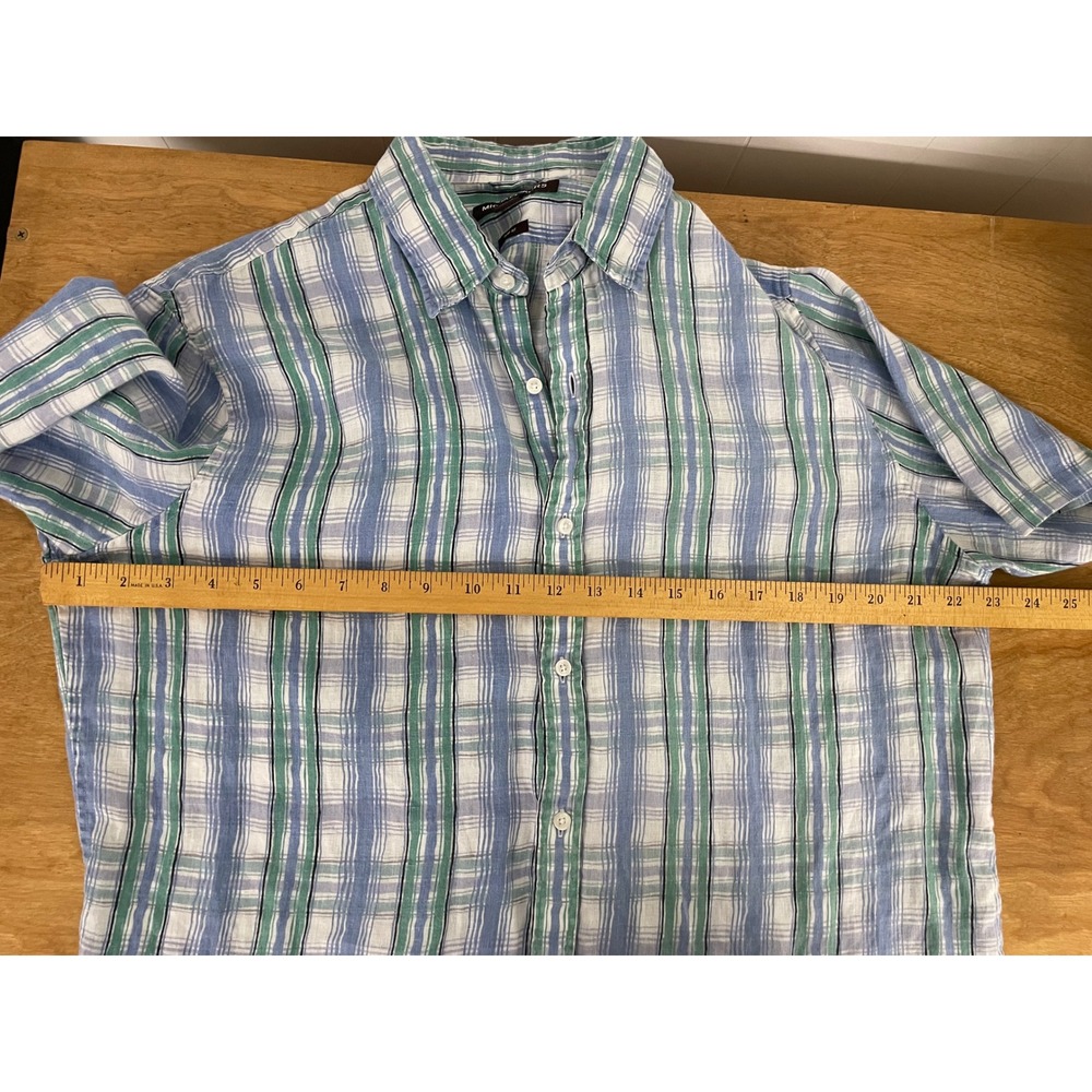 Michael Kors Mens XL Slim Fit Short Sleeve Plaid Button Down Shirt Blue Green - Picture 5 of 5